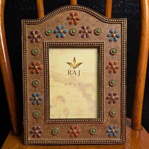 90s Raj Collection Holds 3.5"x5" Brown Picture Frame with Jewled Flowers Floral